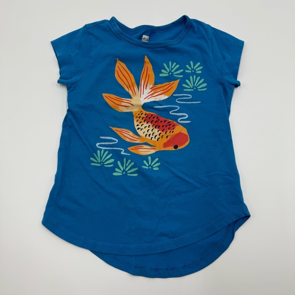 Tea Collection Girls Coy Koi Fish Tunic Top 5 Blue, Orange 100% Cotton